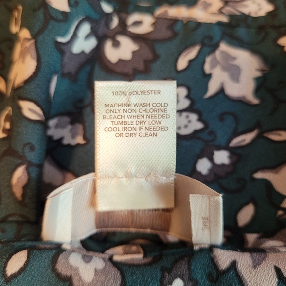 LOFT Green Floral Print Bell Sleeve Baby Doll Tunic Blouse Sz L EUC - Picture 5 of 5